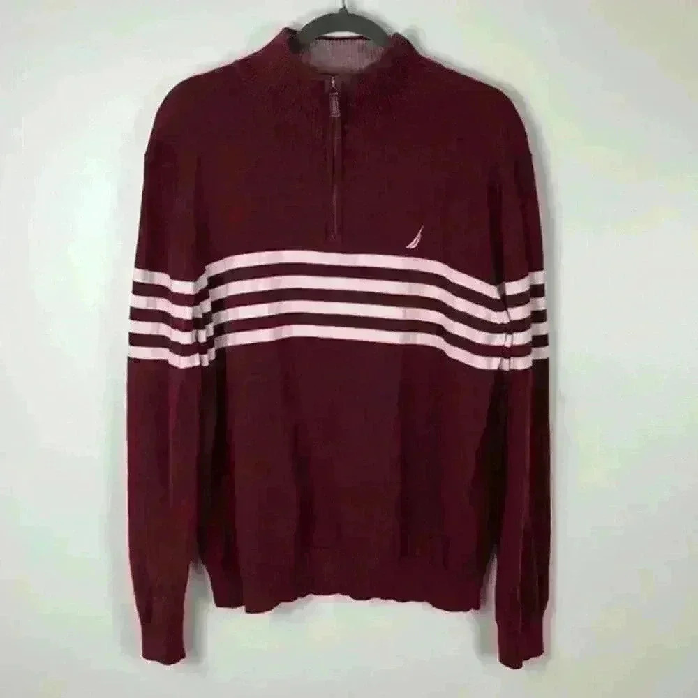 Nautica Maroon & White Quarter Zip Size L